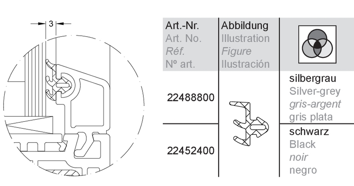 Schüco Verglasungsdichtung 3mm schwarz 224524