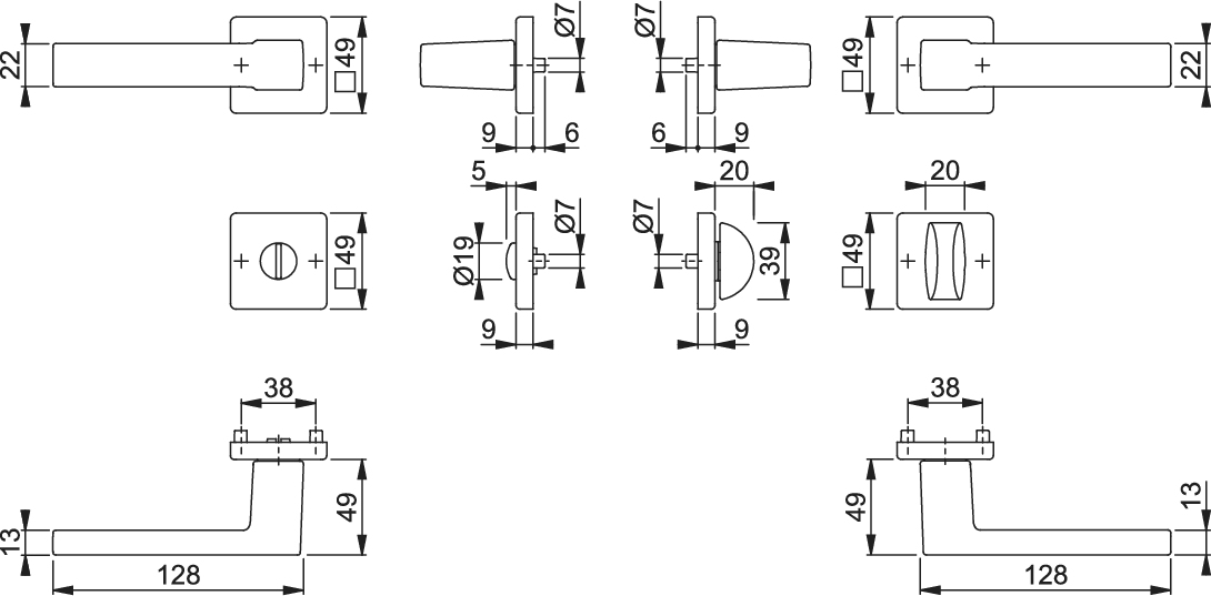 HOPPE® Austin Drückergarnitur mit Schlitzkopf/Olive für Bad/WC-Türen 1769/843KV/843KVS
