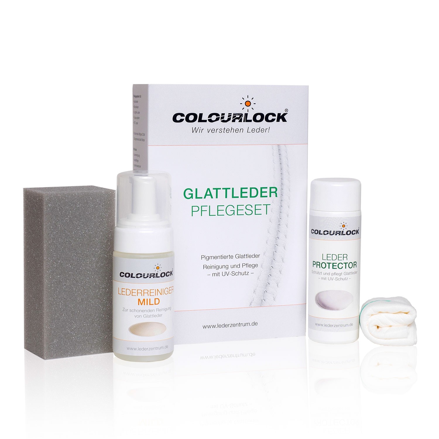 COLOURLOCK Glattleder Pflegeset Mild Lederreiniger 125ml + Leder Protector 150ml inkl. Zubehör