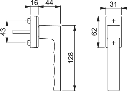 Hoppe DK-Fenstergriff, mit eckiger Rosette, VK7x32-42, Secustik, DIN Links-Rechts Toulon 0737/US947,
