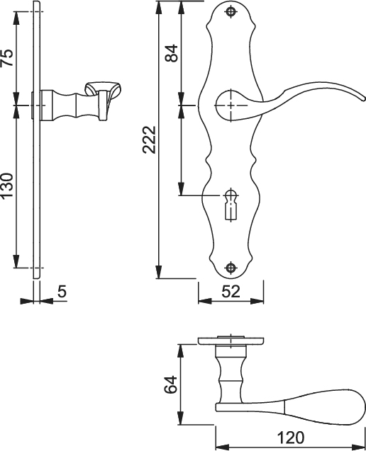 HOPPE Drückergarnitur mit Langschild Weimar M112SLN/2007, Messing, 11539033, BB-Lochung