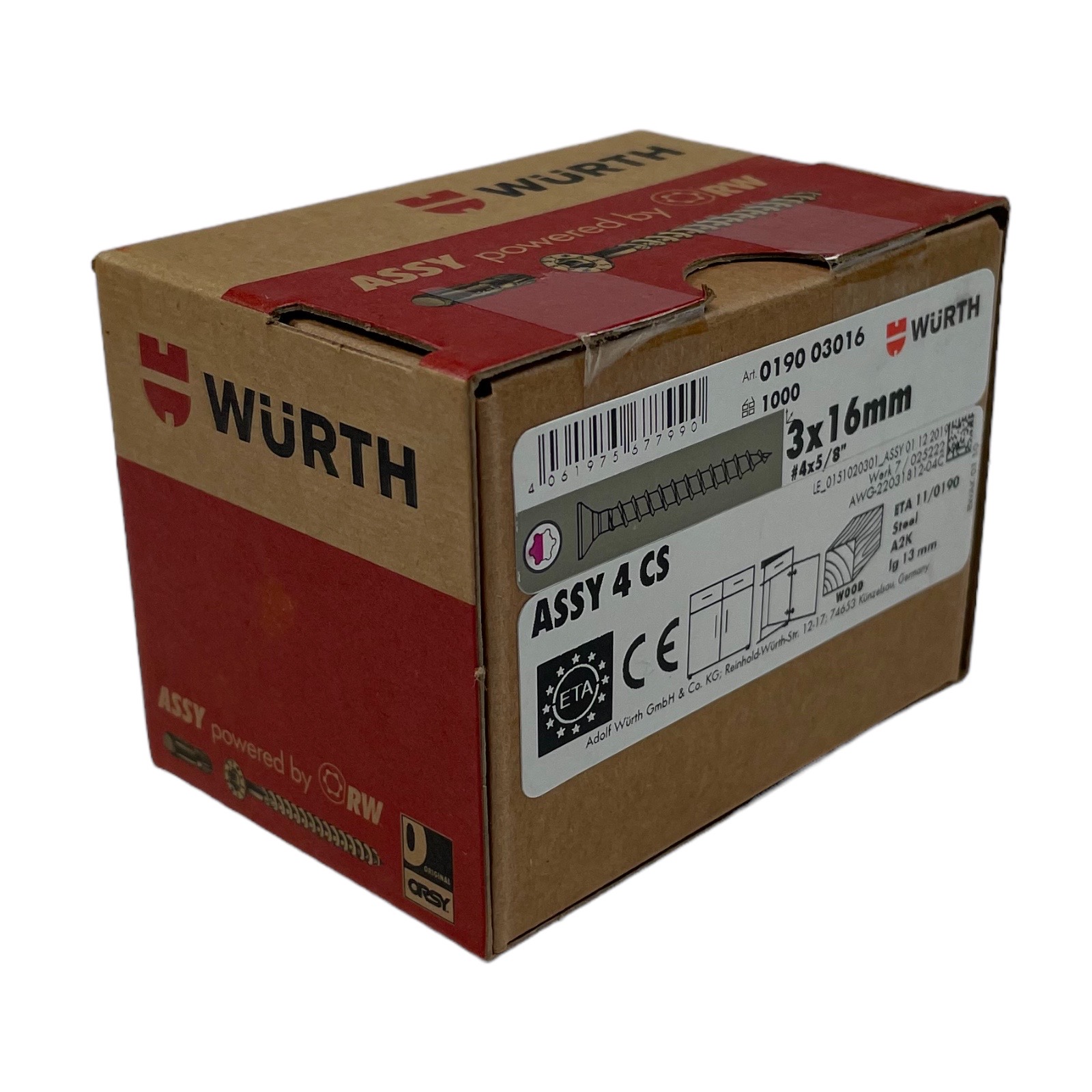 Würth ASSY 4 CS Beschlagschraube Stahl verzinkt Vollgewinde Senkkopf 16 x 3mm, 1000 Stk